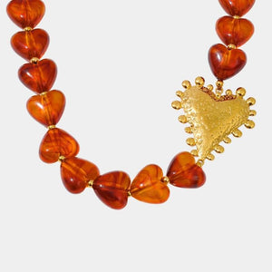 Amber Heart Beaded Necklace