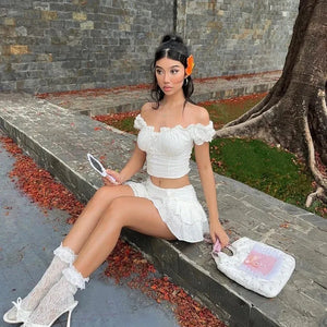 Coquette Broderie Anglaise Top & Mini Skirt Two Piece Set