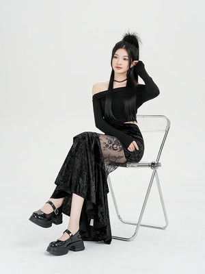 Goth Velvet Lace Maxi Skirt
