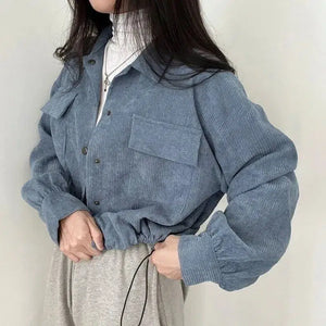 Puff Sleeved Corduroy Crop Shirt