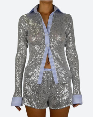 Sequined Shirt & Shorts Two Piece Set