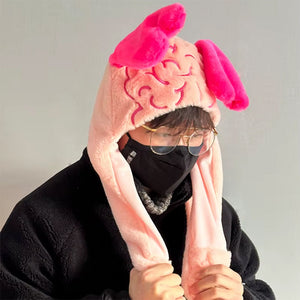 Fluffy Brain Hat with Heart Ears