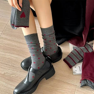 Cozy Red and Grey Patterned Socks