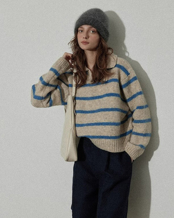 Grandpa Aesthetic Striped Polo Jumper