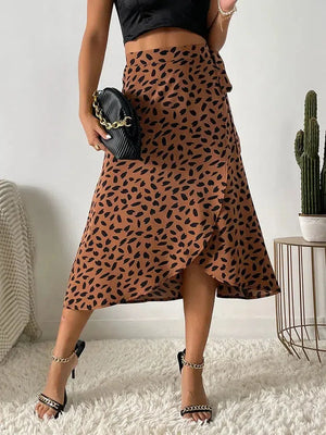 Asymmetric Tie Side Wrap Midi Skirt