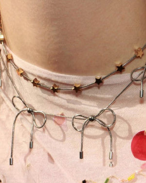 Coquette Aesthetic Silver Bows Choker