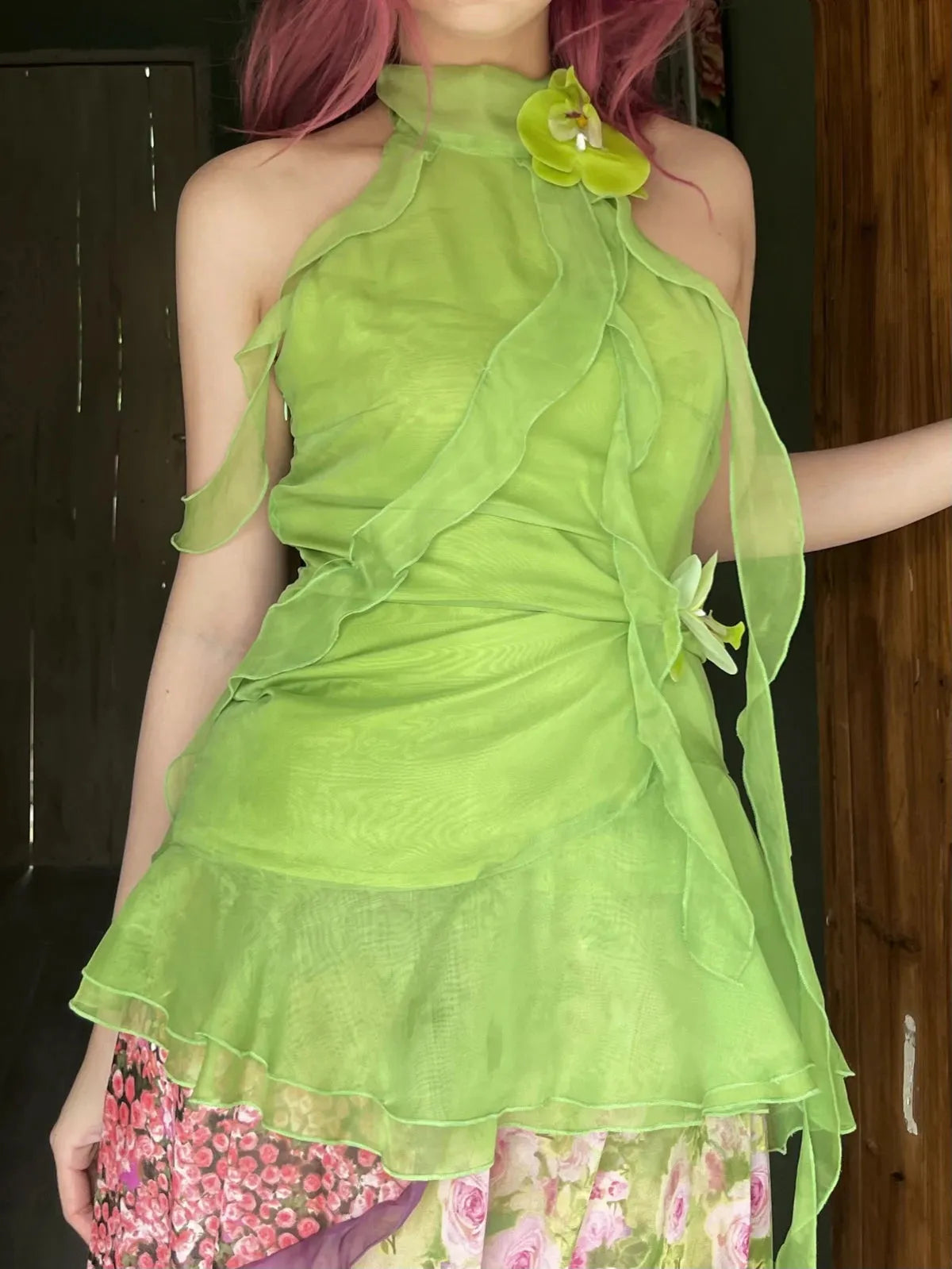 Fairycore Floral Ruffled Top