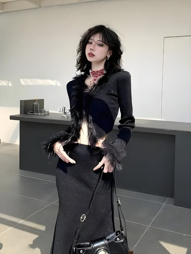 Faux Fur Trim Cardigan