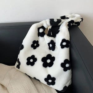 Floral Faux Fur Hobo Bag