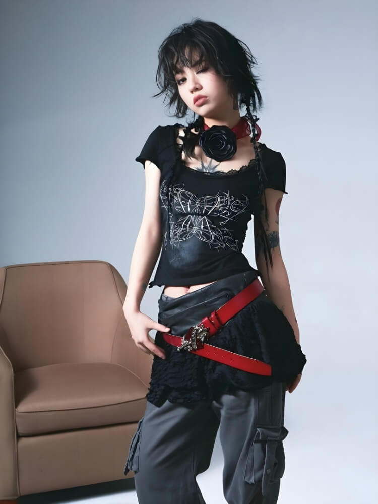 Goth Butterfly Print Tee