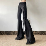 Goth Ruched Flower Flare Pants