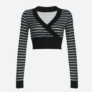 Grunge Striped Wrap Crop Top