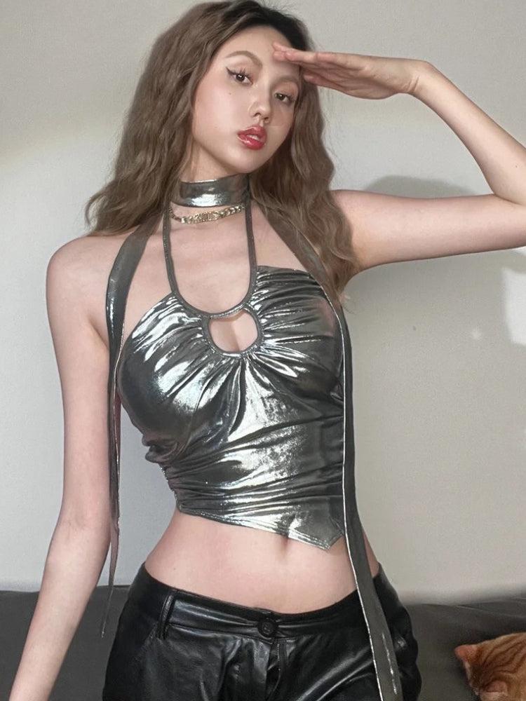 Metallic Halter Neck Top