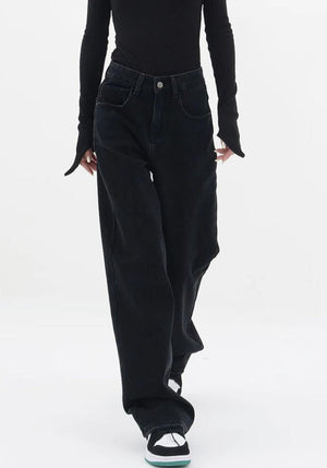 Patch Pocket Straight Leg Denim Jeans