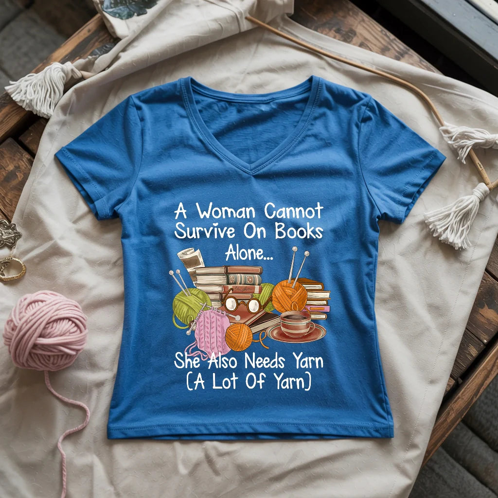 Books & Yarn Lover Lady V-neck