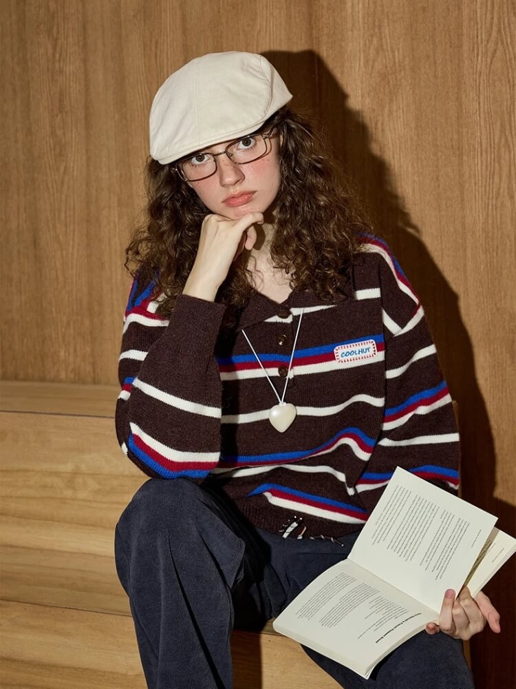 Striped Polo Collar Sweater