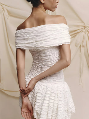 Wrinkled Off Shoulder Mini Dress