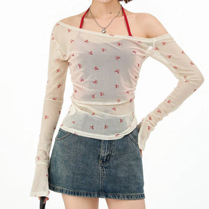 Balletcore Aesthetic Bow Mesh Top