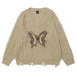 Butterfly Aesthetic Distressed Sweater