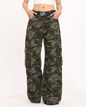 Camo Wide-Leg Cargo Pants