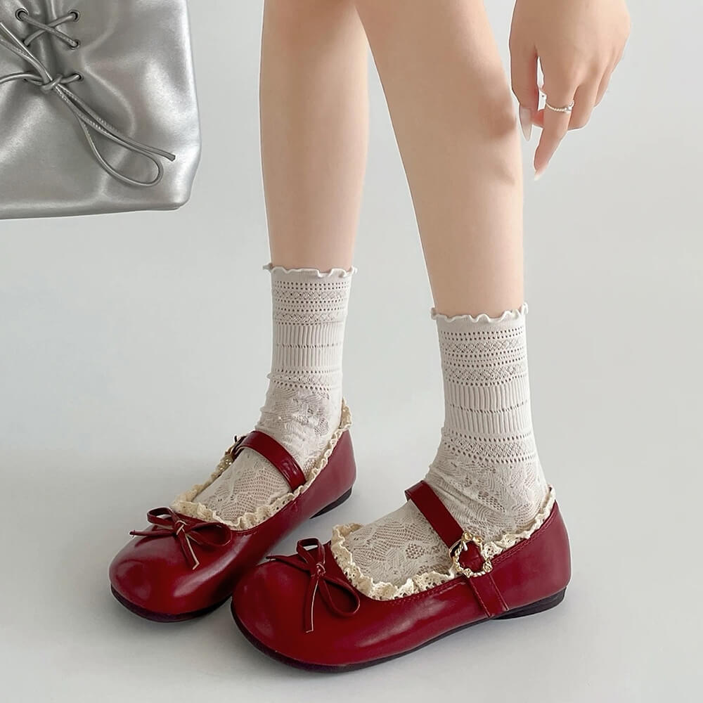 Coquette Lace Trim Mary Jane Flats