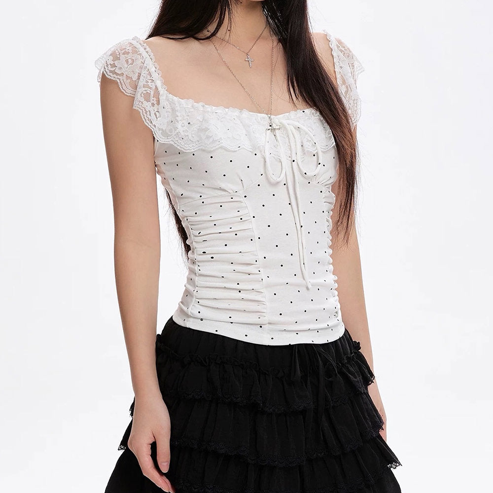Coquette Polka Dot Ruched Top