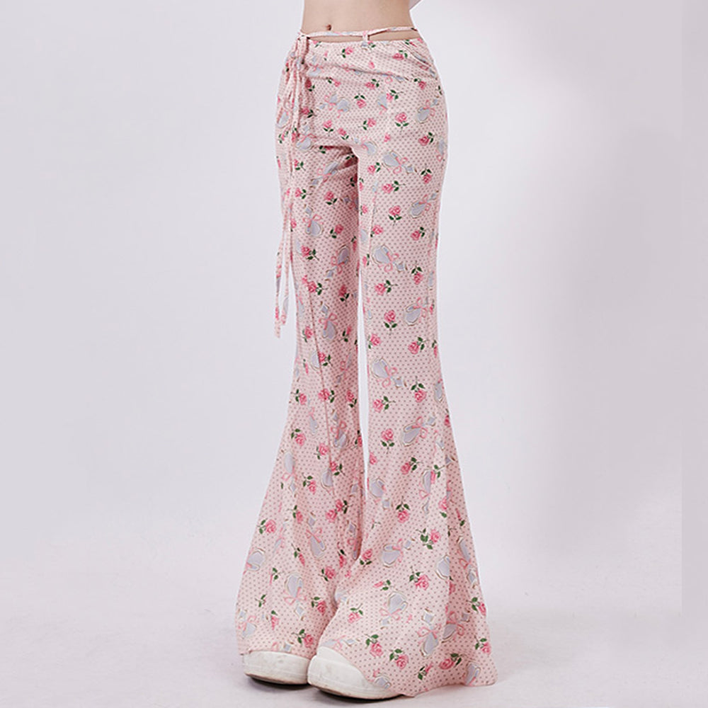 Coquette Roses & Bows Flared Pants