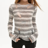 Distressed Striped Knit Sweater