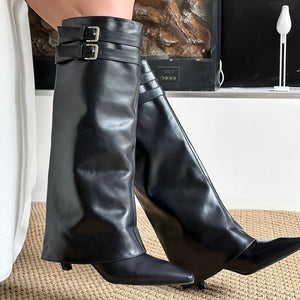 Catwalk Double Buckle Knee-High Boots