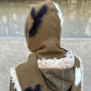 Fuzzy Heart Knit Hooded Scarf