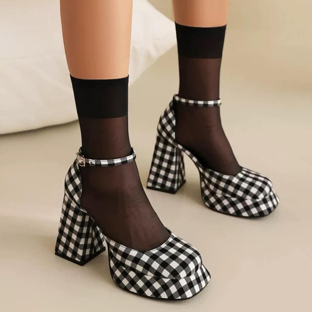 Gingham Mary Jane Platform Heels