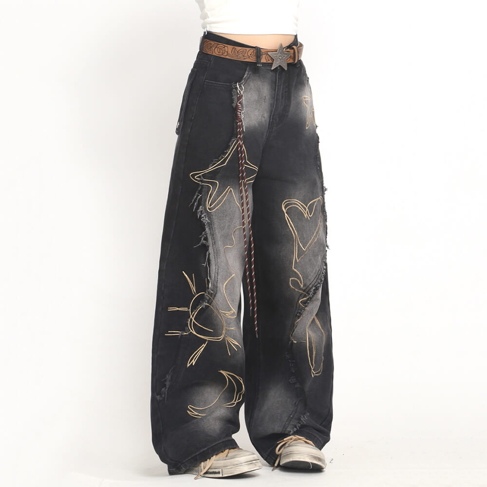 Heart & Star Fringe Wide Jeans