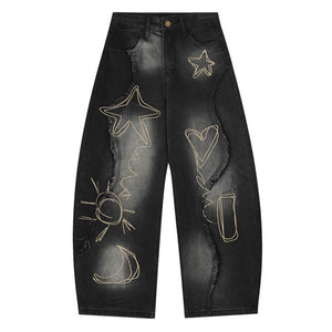 Heart & Star Fringe Wide Jeans