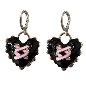Emo Girl Heart Lace Up Earrings