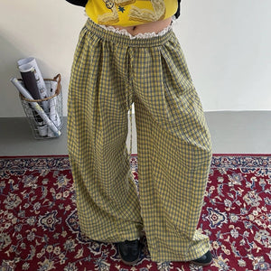 Indie Aesthetic Green Plaid Pants