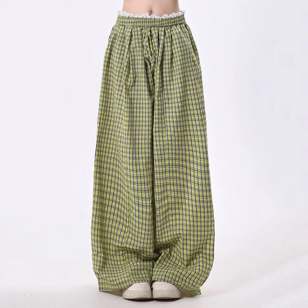 Indie Aesthetic Green Plaid Pants