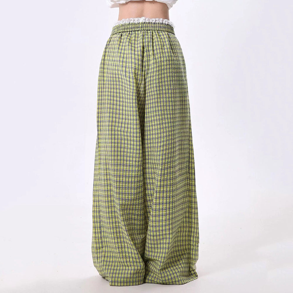 Indie Aesthetic Green Plaid Pants