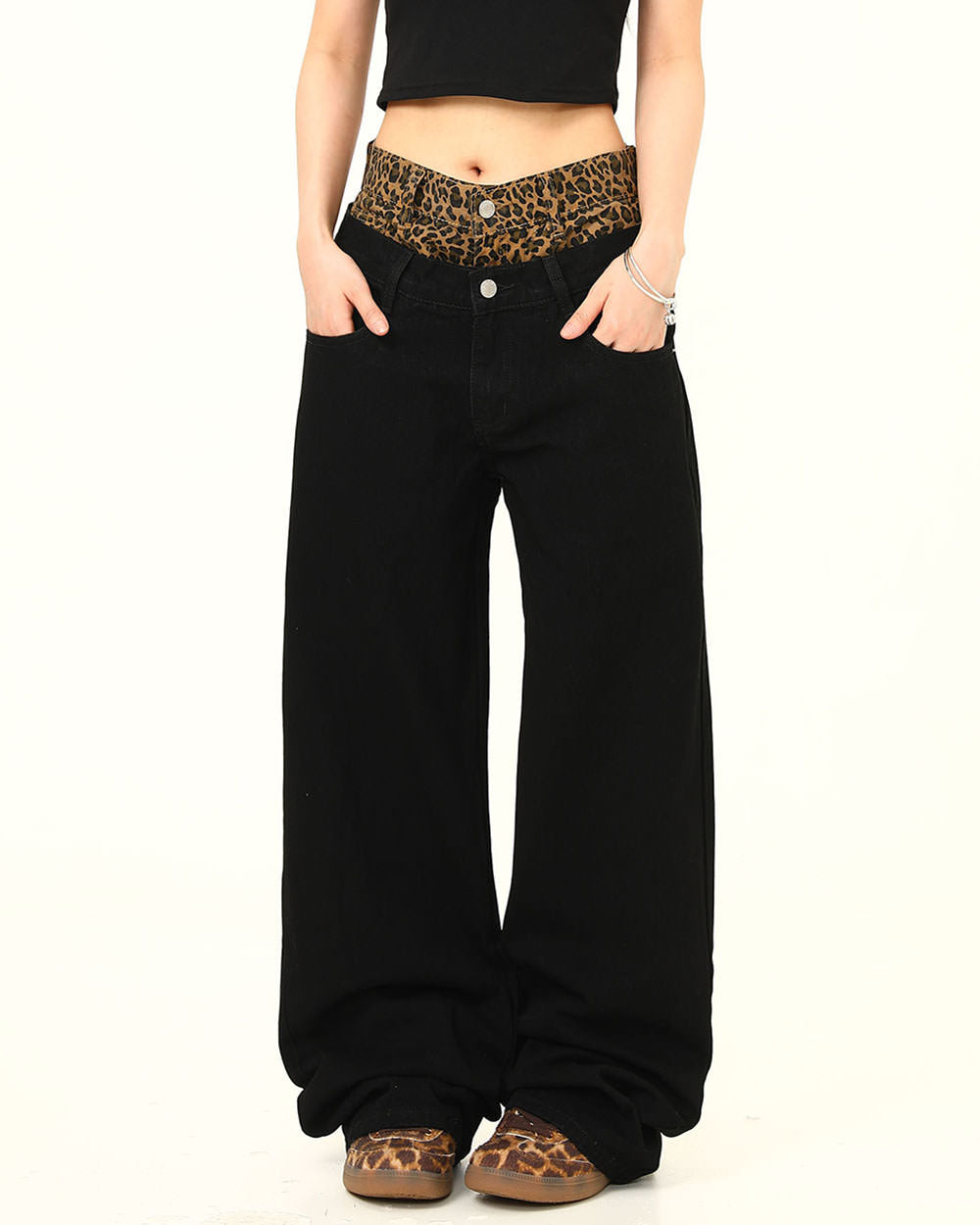 Inner Leopard Layered Jeans