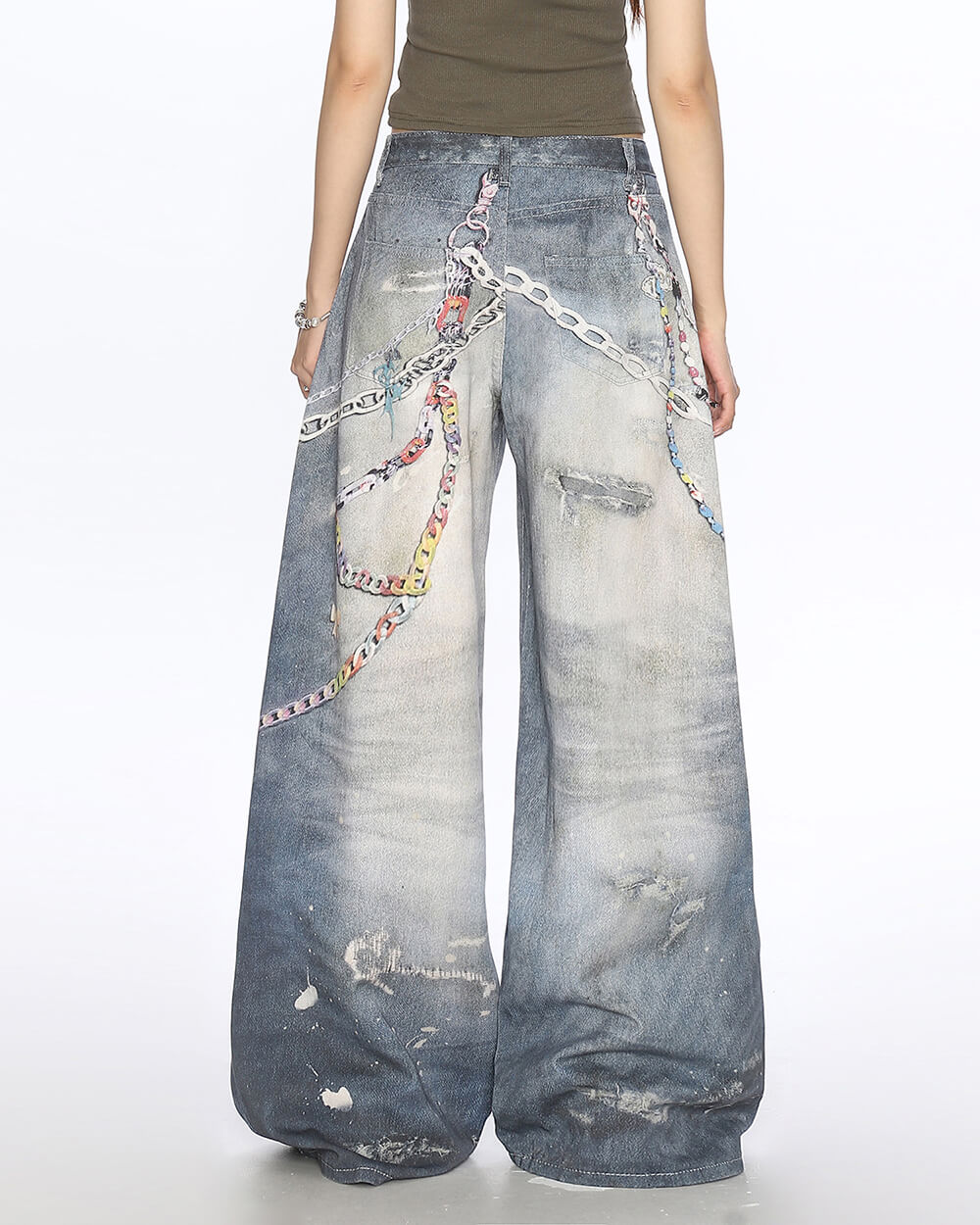 Loose Fit Chain Print Jeans