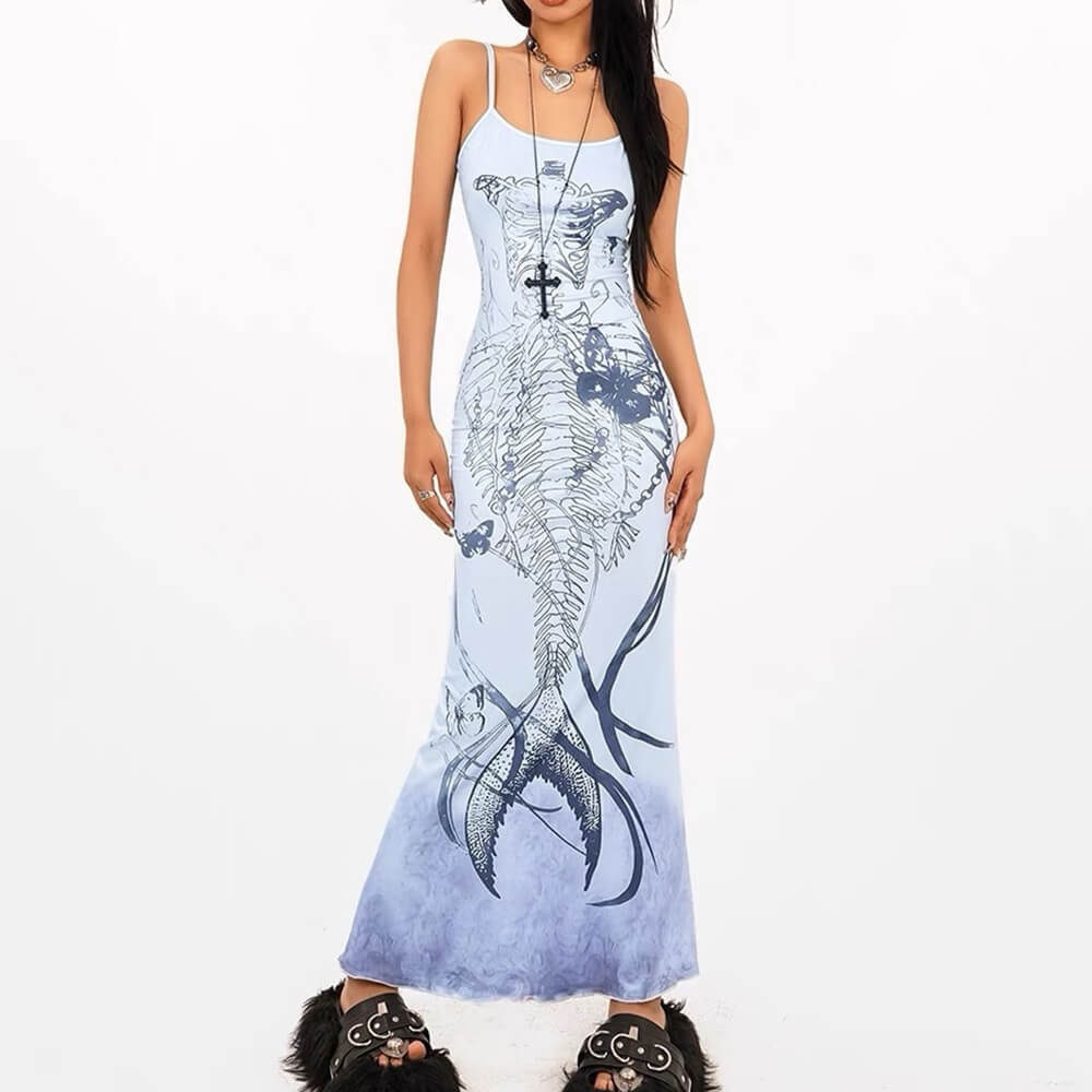 Mermaid Skeleton Print Dress