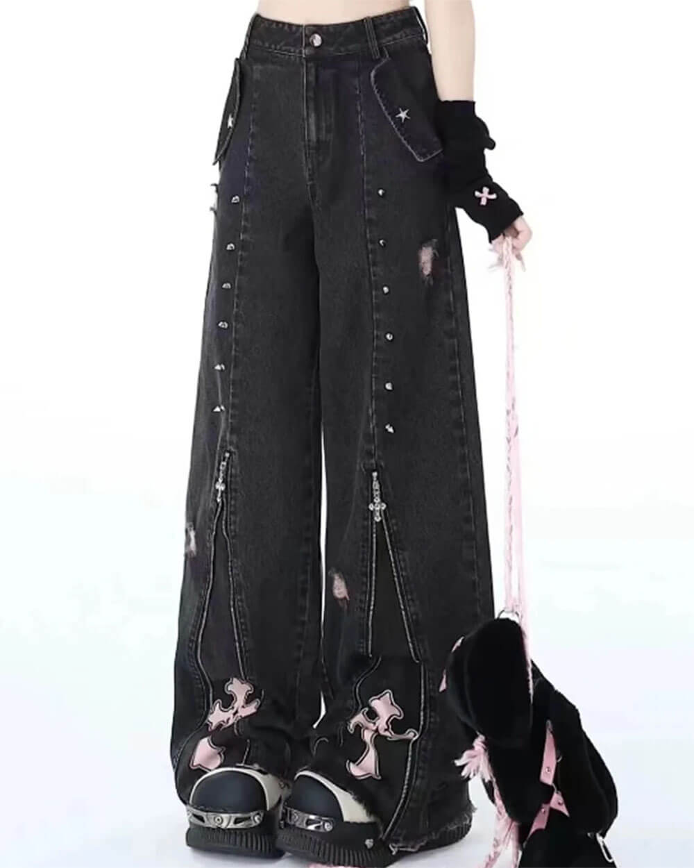 Pastel Goth Cross Baggy Jeans