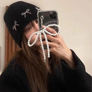 Pearl Beaded Bow Keychain