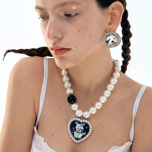 Puppy Heart Charm Pearl Necklace