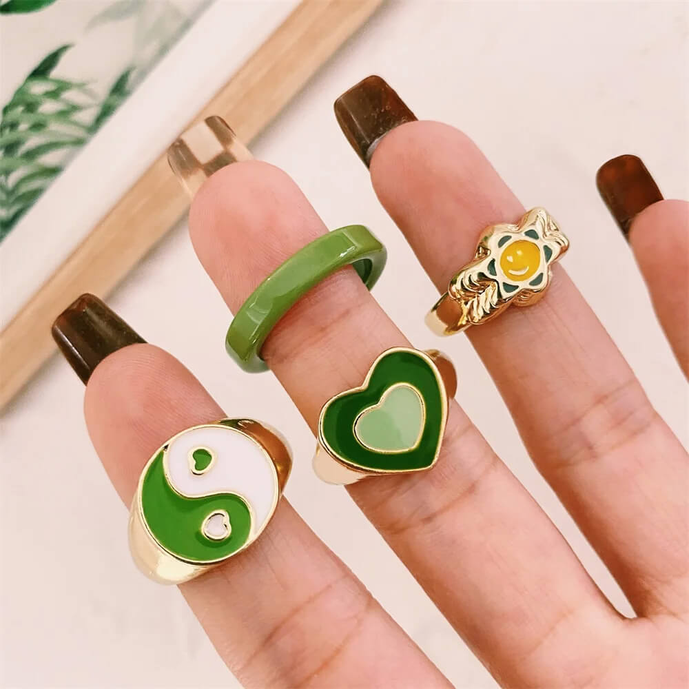 Sage Green Aesthetic Ring Set