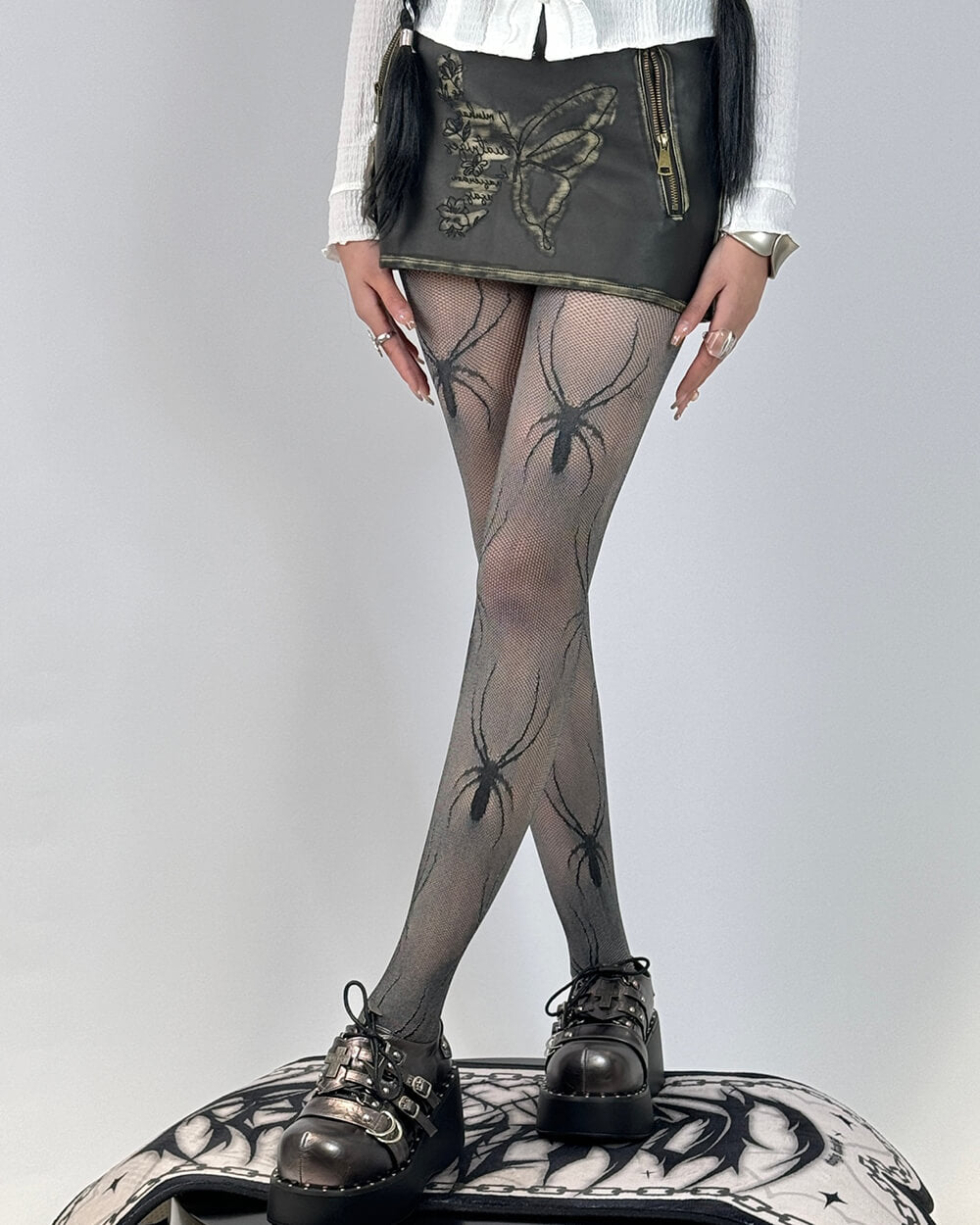 Spider Print Fishnet Tights