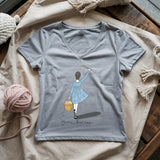 Gone Knitting Lady V-neck