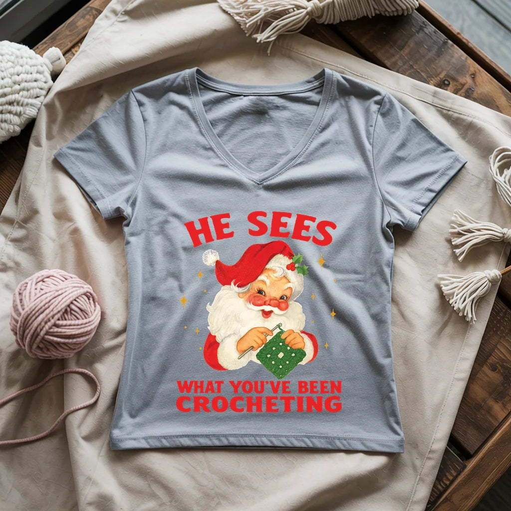 He Sees You Crocheting Lady V-neck
