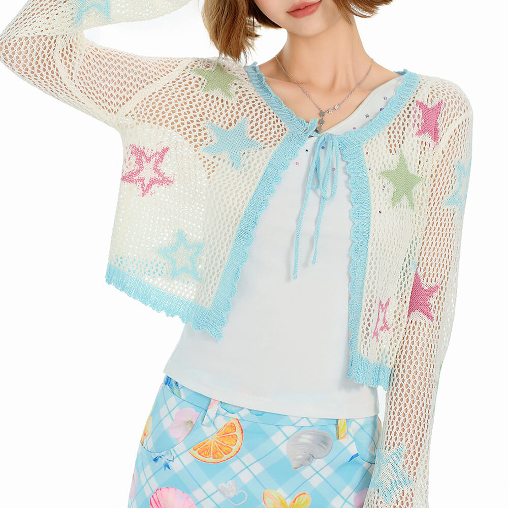 Star Girl Crochet Mesh Cardigan