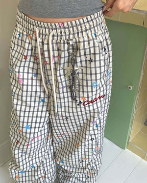 Starry Grid Aesthetic Wide Leg Pants
