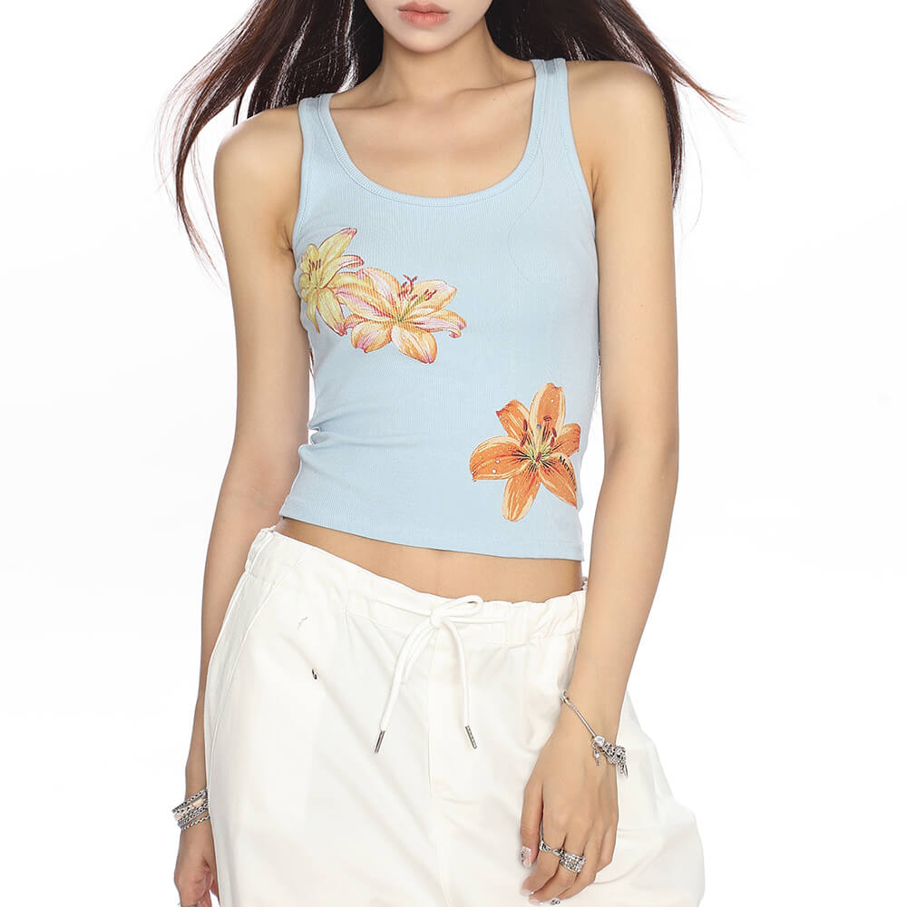 Tropical Flowers Coconut Girl Aesthetic Tank